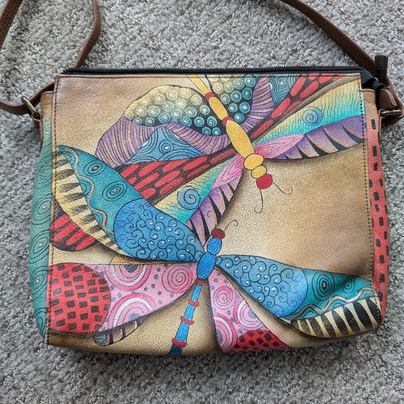Anuschka hand painted dragonfly Cross body - Picture 4 of 11